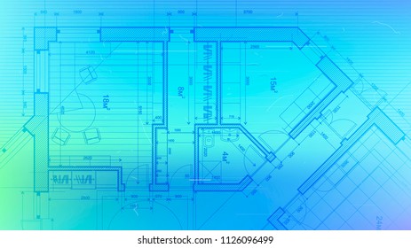 Architecture design: blueprint plan - vector illustration of a plan modern residential building / technology, industry, business concept illustration: real estate, building, construction, architecture