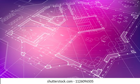 Architecture design: blueprint plan - vector illustration of a plan modern residential building / technology, industry, business concept illustration: real estate, building, construction, architecture