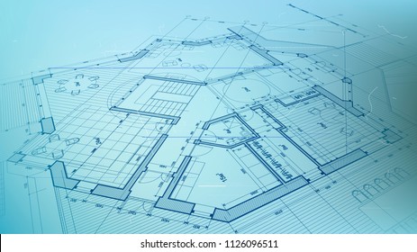 Architecture design: blueprint plan - vector illustration of a plan modern residential building / technology, industry, business concept illustration: real estate, building, construction, architecture
