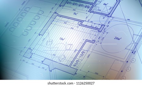 Diseño de arquitectura: plan blueprint - ilustración vectorial de un plan moderno de construcción residencial / tecnología, industria, ilustración de concepto de negocios: inmobiliario, construcción, arquitectura