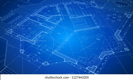 Architecture design: blueprint plan - vector illustration of a plan modern residential building / technology, industry, business concept illustration: real estate, building, construction, architecture