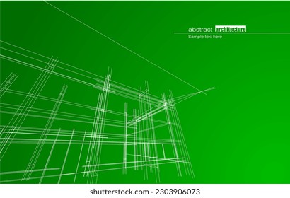 Architekturdesign-Layout des Gebäudes im WLAN-Modus und Farbverlauf-Hintergrund. Erweiterte Linien und lineare Formen einfacher Form in verschiedenen Farben. Gerade Linie der transparenten Struktur