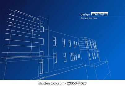 Diseño de arquitectura de construcción en modo de trama y fondo de color gradiente. Líneas extendidas y formas lineales de forma simple en varios colores. Línea recta de estructura transparente