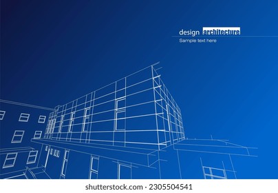 Diseño de arquitectura de construcción en modo de trama y fondo de color gradiente. Líneas extendidas y formas lineales de forma simple en varios colores. Línea recta de estructura transparente