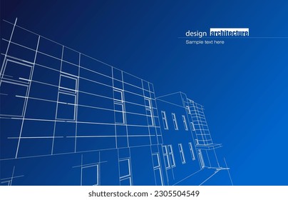 Architekturdesign-Layout des Gebäudes im WLAN-Modus und Farbverlauf-Hintergrund. Erweiterte Linien und lineare Formen einfacher Form in verschiedenen Farben. Gerade Linie der transparenten Struktur