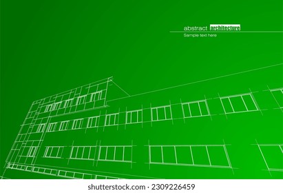 Architekturdesign-Layout des Gebäudes im WLAN-Modus und Farbverlauf-Hintergrund. Erweiterte Linien und lineare Formen einfacher Form in verschiedenen Farben. Gerade Linie der transparenten Struktur