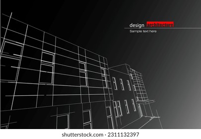 Architekturdesign-Layout des Gebäudes im WLAN-Modus und Farbverlauf-Hintergrund. Erweiterte Linien und lineare Formen einfacher Form in verschiedenen Farben. Gerade Linie der transparenten Struktur