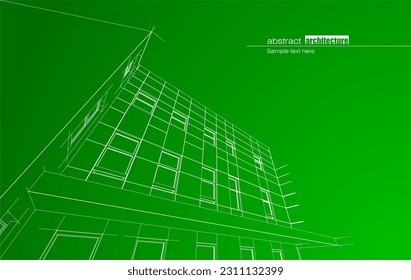 Architekturdesign-Layout des Gebäudes im WLAN-Modus und Farbverlauf-Hintergrund. Erweiterte Linien und lineare Formen einfacher Form in verschiedenen Farben. Gerade Linie der transparenten Struktur
