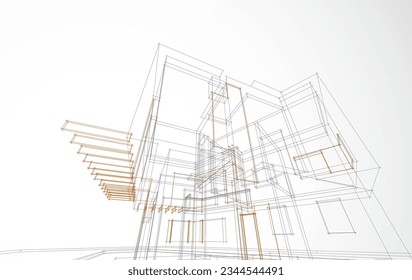 Architekturdesign-Layout des Gebäudes im WLAN-Modus und Farbverlauf-Hintergrund. Erweiterte Linien und lineare Formen einfacher Form in verschiedenen Farben. Gerade Linie der transparenten Struktur