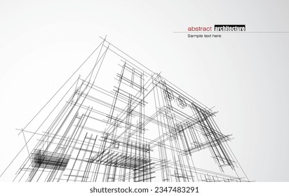 Diseño de arquitectura de construcción en modo de trama y fondo de color gradiente. Líneas extendidas y formas lineales de forma simple en varios colores. Línea recta de estructura transparente