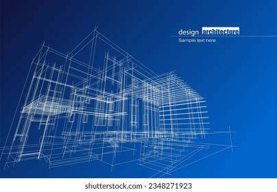 Architekturdesign-Layout des Gebäudes im WLAN-Modus und Farbverlauf-Hintergrund. Erweiterte Linien und lineare Formen einfacher Form in verschiedenen Farben. Gerade Linie der transparenten Struktur