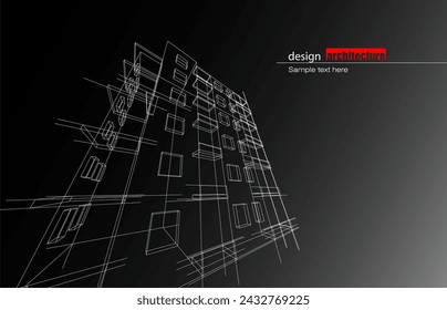 Diseño de arquitectura de la construcción en modo de alambre y fondo de color degradado. Líneas extendidas y formas lineales de forma simple en varios colores. Línea recta de estructura transparente