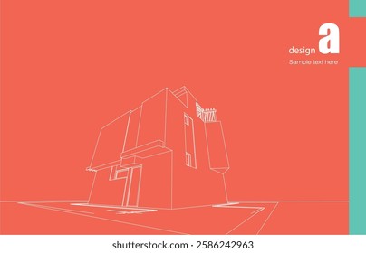 Architecture design layout of building in wireframe mode and gradient color background. Extended lines and linear forms of simple shape in various color. Straight line of transparent structure