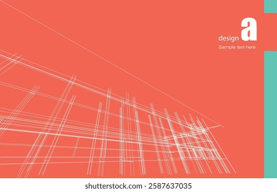  Architecture design layout of building in wireframe mode and gradient color background. Extended lines and linear forms of simple shape in various color. Straight line of transparent structure