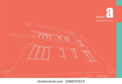 Architecture design layout of building in wireframe mode and gradient color background. Extended lines and linear forms of simple shape in various color. Straight line of transparent structure