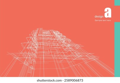 Architecture design layout of building in wireframe mode and gradient color background. Extended lines and linear forms of simple shape in various color. Straight line of transparent structure