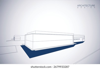 Layout de design de arquitetura do edifício no modo wireframe e plano de fundo de cor de gradiente. Linhas estendidas e formas lineares de forma simples em várias cores. Linha reta da estrutura transparente