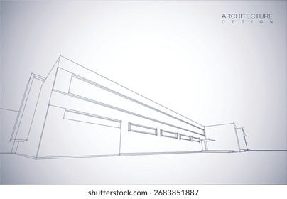 Architecture design layout of building in wireframe mode and gradient color background. Extended lines and linear forms of simple shape in various color. Straight line of transparent structure - Powered by Shutterstock - Get 15% off with code: PIKWIZARD15
