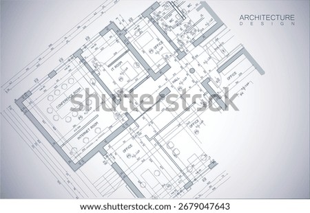 Architecture design layout of building in wireframe mode and gradient color background. Extended lines and linear forms of simple shape in various color. Straight line of transparent structure