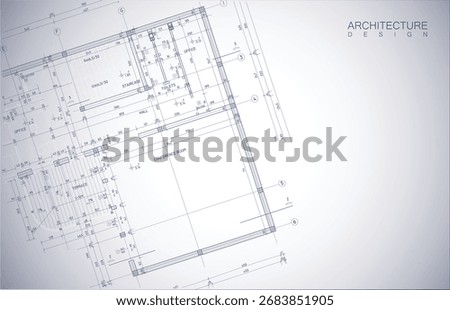 Architecture design layout of building in wireframe mode and gradient color background. Extended lines and linear forms of simple shape in various color. Straight line of transparent structure