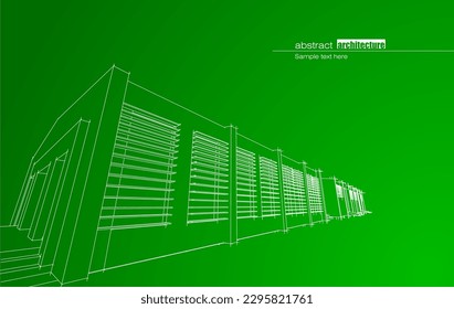 Architecture design layout of recycled architecture in wireframe and gradient color background