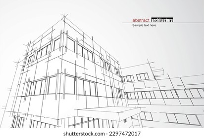 Architecture design layout of recycled architecture in wireframe and gradient color background. Extended lines and linear forms of simple shape