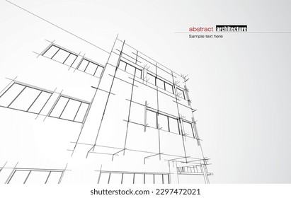 Architecture design layout of recycled architecture in wireframe and gradient color background. Extended lines and linear forms of simple shape