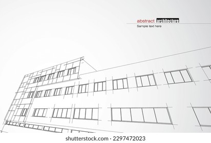 Architecture design layout of recycled architecture in wireframe and gradient color background. Extended lines and linear forms of simple shape