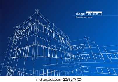 Diseño arquitectónico de arquitectura reciclada en el fondo de color de malla y gradiente. Líneas extendidas y formas lineales de forma simple
