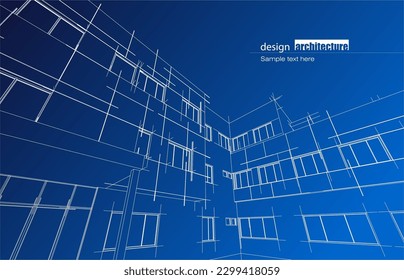 Diseño arquitectónico de arquitectura reciclada en el fondo de color de malla y gradiente. Líneas extendidas y formas lineales de forma simple