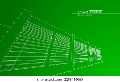 Diseño arquitectónico de arquitectura reciclada en el fondo de color de malla y gradiente. Líneas extendidas y formas lineales de forma simple
