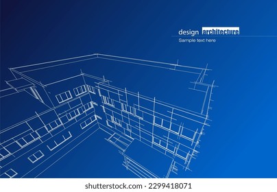 Architecture design layout of recycled architecture in wireframe and gradient color background. Extended lines and linear forms of simple shape