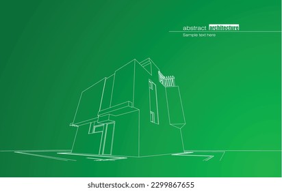 Architecture design layout of recycled architecture in wireframe and gradient color background. Extended lines and linear forms of simple shape