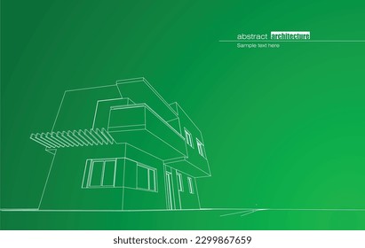 Architecture design layout of recycled architecture in wireframe and gradient color background. Extended lines and linear forms of simple shape