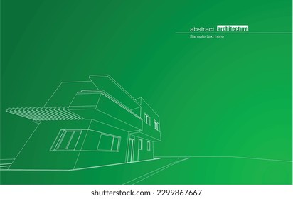 Architecture design layout of recycled architecture in wireframe and gradient color background. Extended lines and linear forms of simple shape