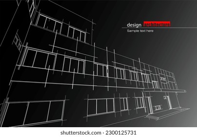 Architecture design layout of recycled architecture in wireframe and gradient color background. Extended lines and linear forms of simple shape