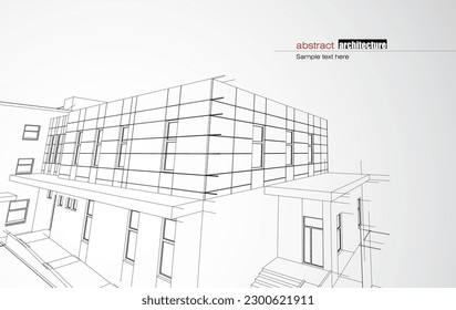 Architecture design layout of recycled architecture in wireframe and gradient color background. Extended lines and linear forms of simple shape