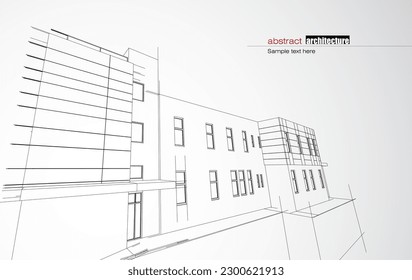Architecture design layout of recycled architecture in wireframe and gradient color background. Extended lines and linear forms of simple shape