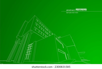 Architecture design layout of recycled architecture in wireframe and gradient color background. Extended lines and linear forms of simple shape