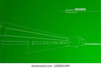 Architecture design layout of recycled architecture in wireframe and gradient color background. Extended lines and linear forms of simple shape