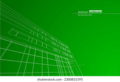 Architecture design layout of recycled architecture in wireframe and gradient color background. Extended lines and linear forms of simple shape