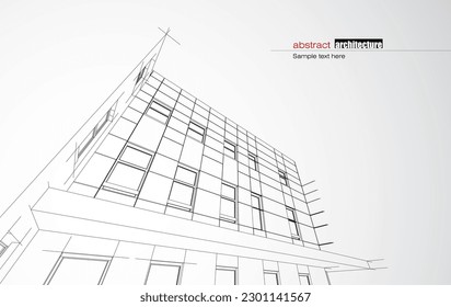 Architecture design layout of recycled architecture in wireframe and gradient color background. Extended lines and linear forms of simple shape