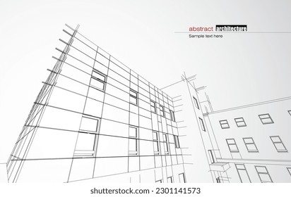 Diseño arquitectónico de arquitectura reciclada en el fondo de color de malla y gradiente. Líneas extendidas y formas lineales de forma simple