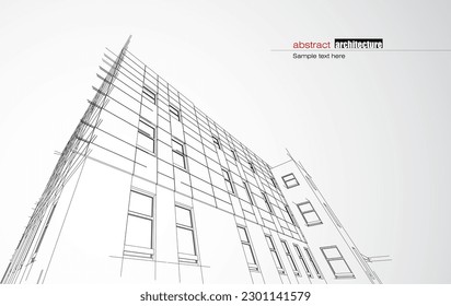 Architecture design layout of recycled architecture in wireframe and gradient color background. Extended lines and linear forms of simple shape