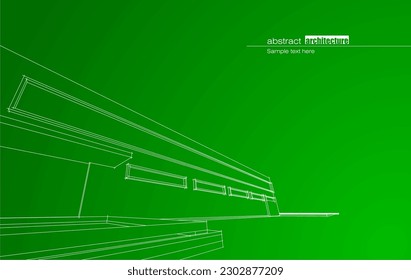 Architecture design layout of recycled architecture in wireframe and gradient color background. Extended lines and linear forms of simple shape