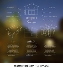 Architecture and design lettering. Abstracr house design. Vector illustration.