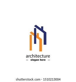 architecture design logo vector icon.full color blue and orange