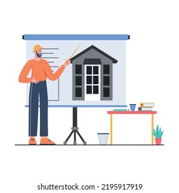 Architecture Designer presenting a design presentation illustration	