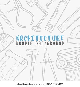 Architecture Doodle Banner Icon. Construction Vector Illustration Hand Drawn Art. Line Symbols Sketch Background.