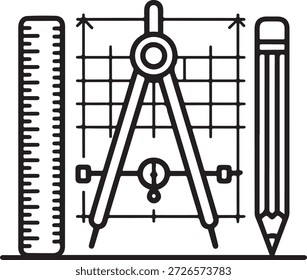 Icono de línea de herramientas de redacción de arquitectura para ingeniería